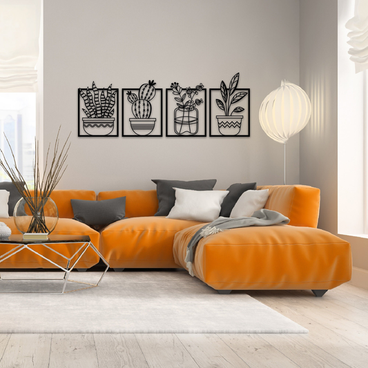 Ortario 4-Piece Metal Cactus Wall Art – Desert-Inspired Home Decor